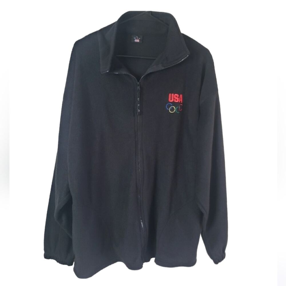 USA Olympic black fleece zip up logo jacket size XLarge